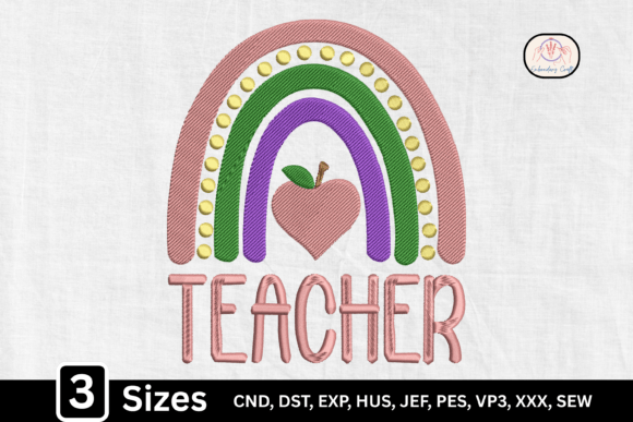 Apple Rainbow Teacher Embroidery Design