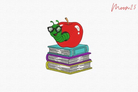 Bookworm Apple Teacher Classroom Reader Embroidery Design Review