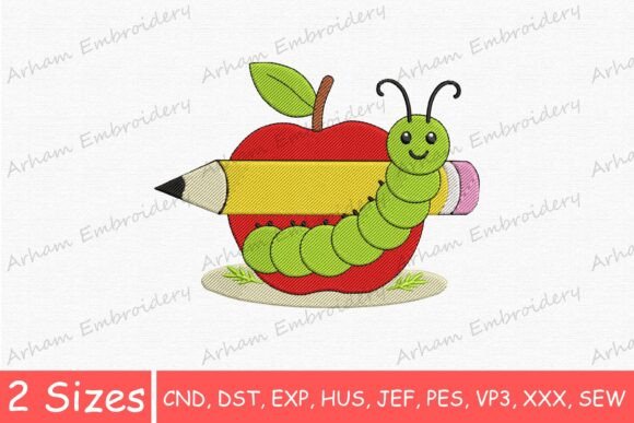 Bringing Learning to Life: The Charm of the Apple Pencil Cute Caterpillar Embroidery Design