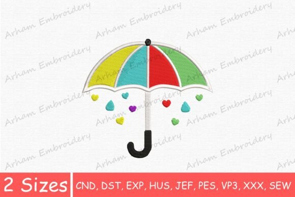 Cute Rainbow Rain Umbrella Embroidery Design