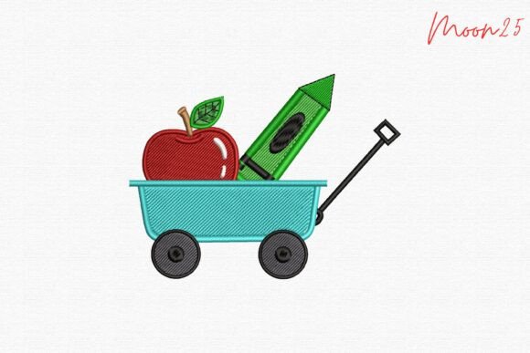 Revitalizing Back-to-School Crafts: The Strategic Appeal of the School Wagon Apple Crayon Classroom Fun Embroidery Design
