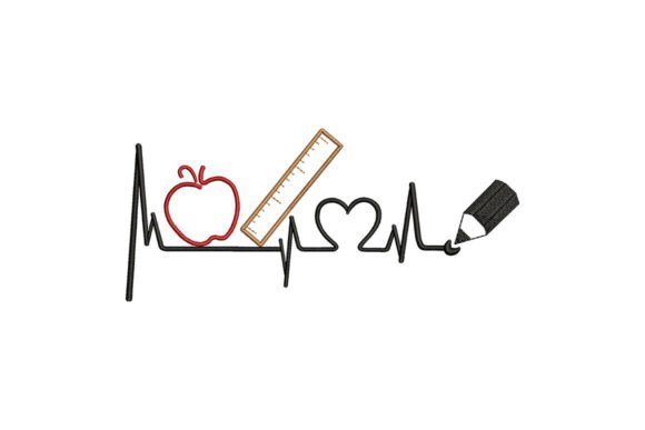 Teacher Heartbeat Embroidery Design